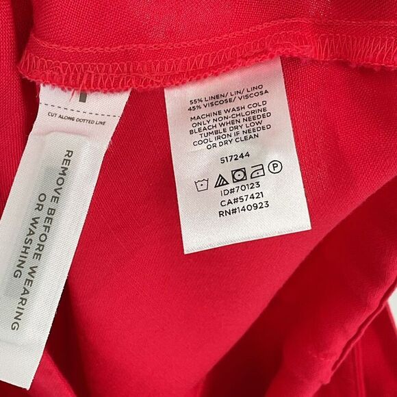 Loft Linen Blend Belted A-Line Midi Skirt Red Women Size 00 Side Zip Closure - Picture 5 of 5